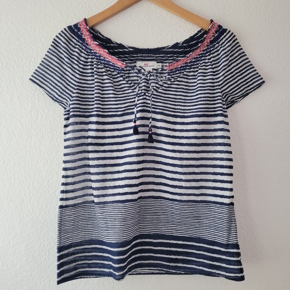 Vineyard Vines Women's Blue and White Striped Lightweight Cotton Top Size XXS